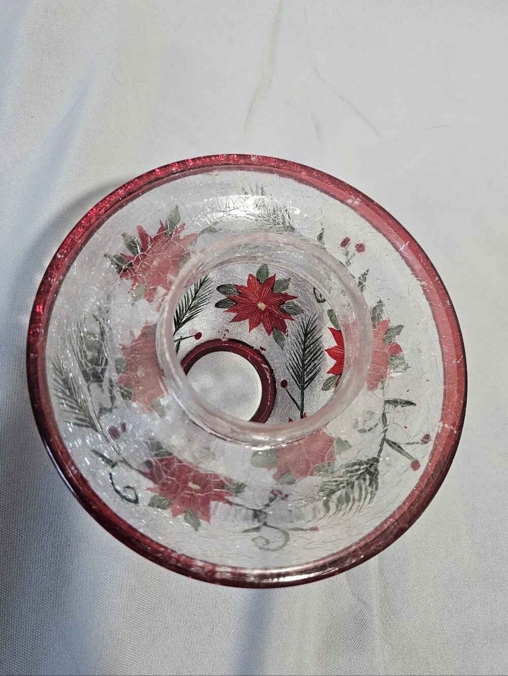 Yankee Candle Seasonal Christmas Poinsettia Crackle Glass Jar Shade Topper Rare